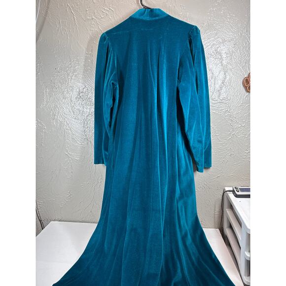 Gilligan & O'Malley Vintage Robe 80's Velour Lace Trim Button Green Size 16-18 - Picture 4 of 4